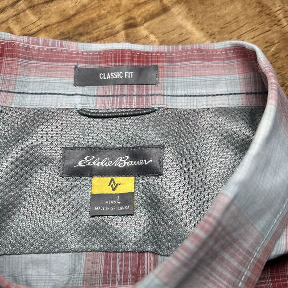 Eddie Bauer Travex Classic Fit Men’s L Red Gray Plaid Long Sleeve Button Down - Picture 4 of 6